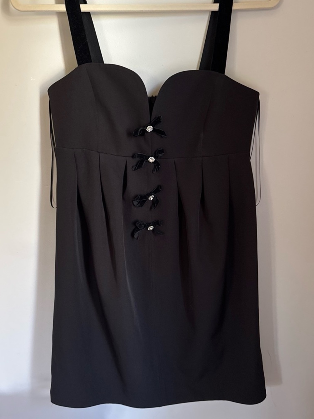 Zara Velvet Bow Babydoll Mini Dress Black